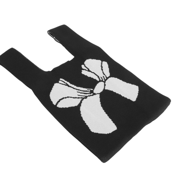 NEW Black & White Knit Bow Tote - Small - Picture 4 of 8